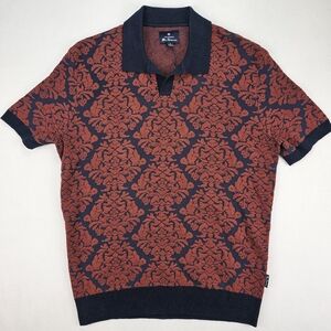 Ben Sherman Men's Polo Shirt Small Knit Textured Stretch Navy Sonoma Red NWT